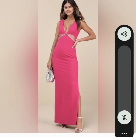 Lulus A-List Beauty Hot Pink Rhinestone Cutout Maxi Dress - Picture 2 of 2